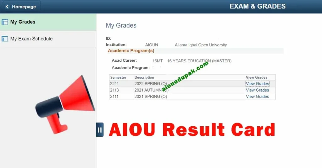 AIOU complete Result Card